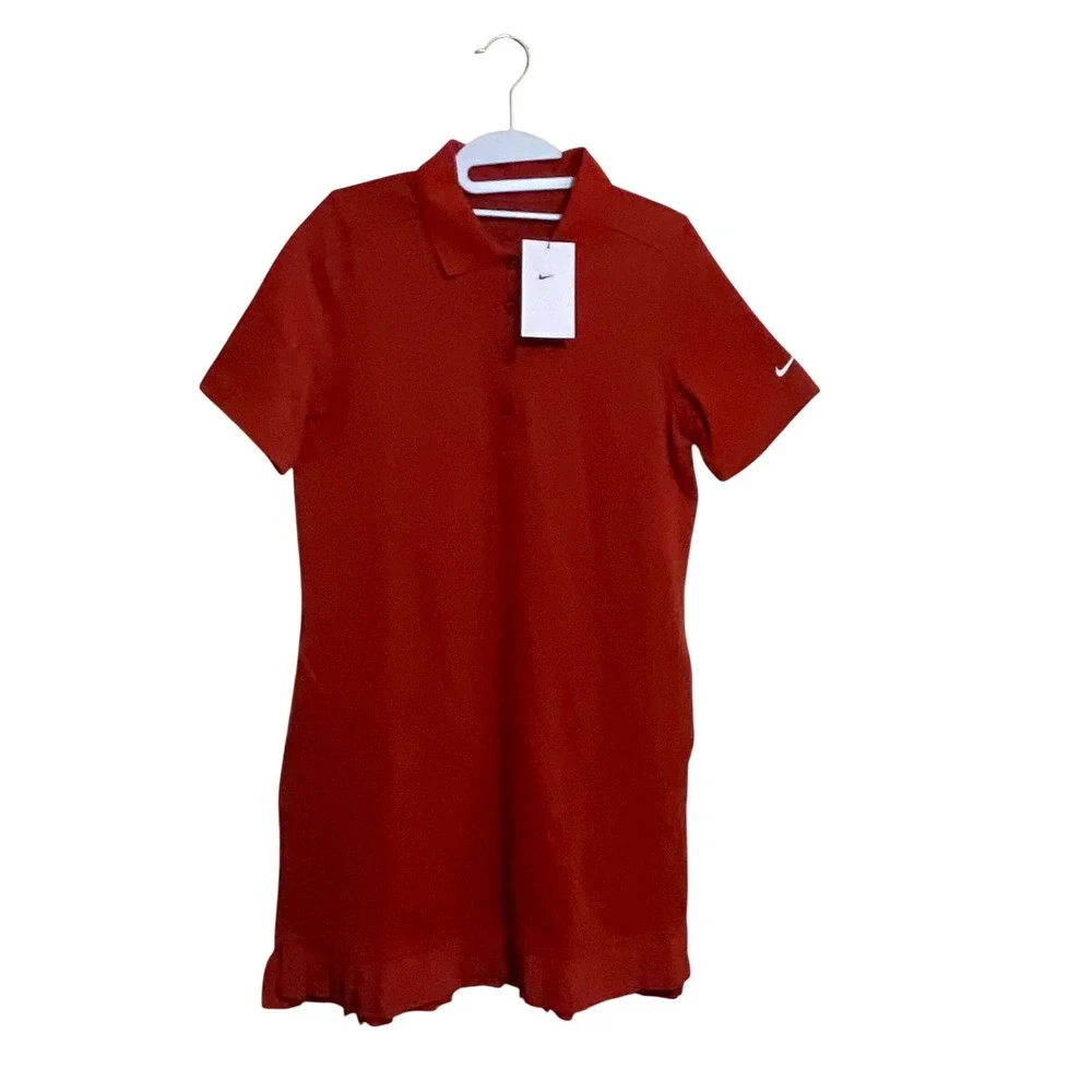 Nike Golf Dress Womens S Red NEW Ruffle Hem Polo Short Sleeve IF8522-626 17.6in